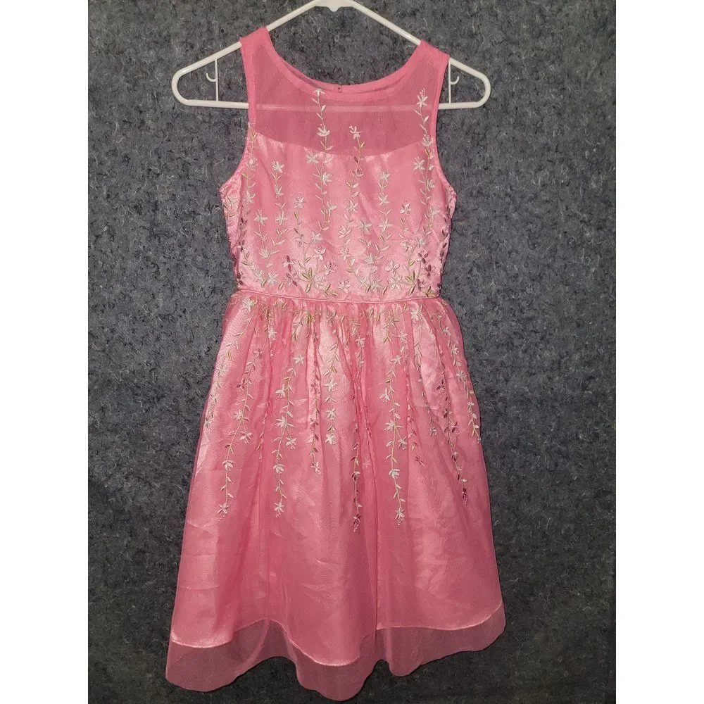 Jona Michelle Girls sleeveless‎ Dress Strawberry Embroidered Size 12